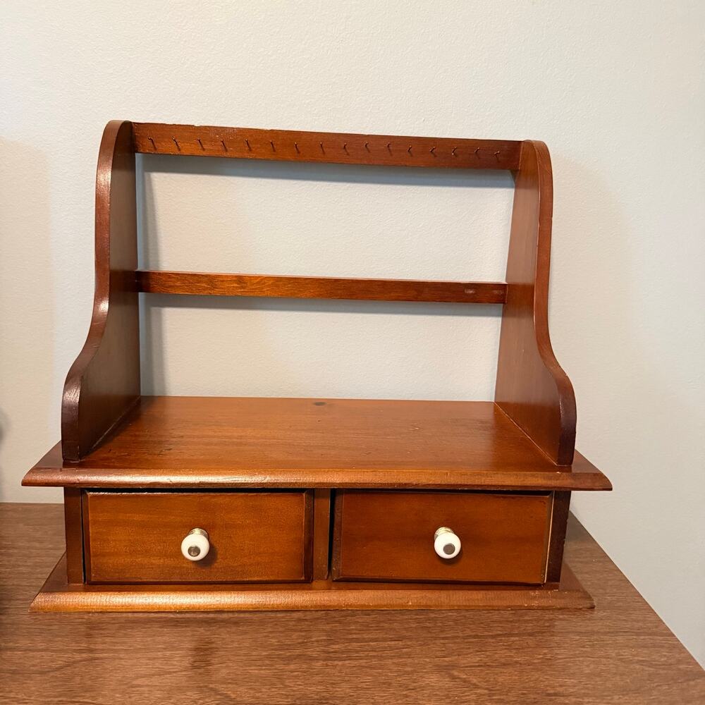 Vintage Wooden Cookbook Holder Stand Organizer 2 Drawers White Knobs - Picture 15 of 15